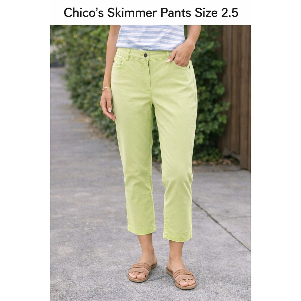 Chico's Pants Womens 2.5 Yellow Cropped Skimmer Wide Leg Relaxed